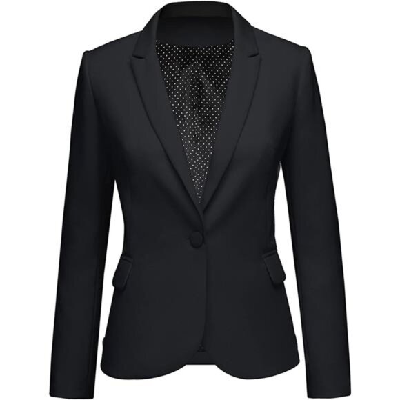 Women's Long Sleeve Notch Lapel Blazer: Formal Button-Down Jacket with Pockets